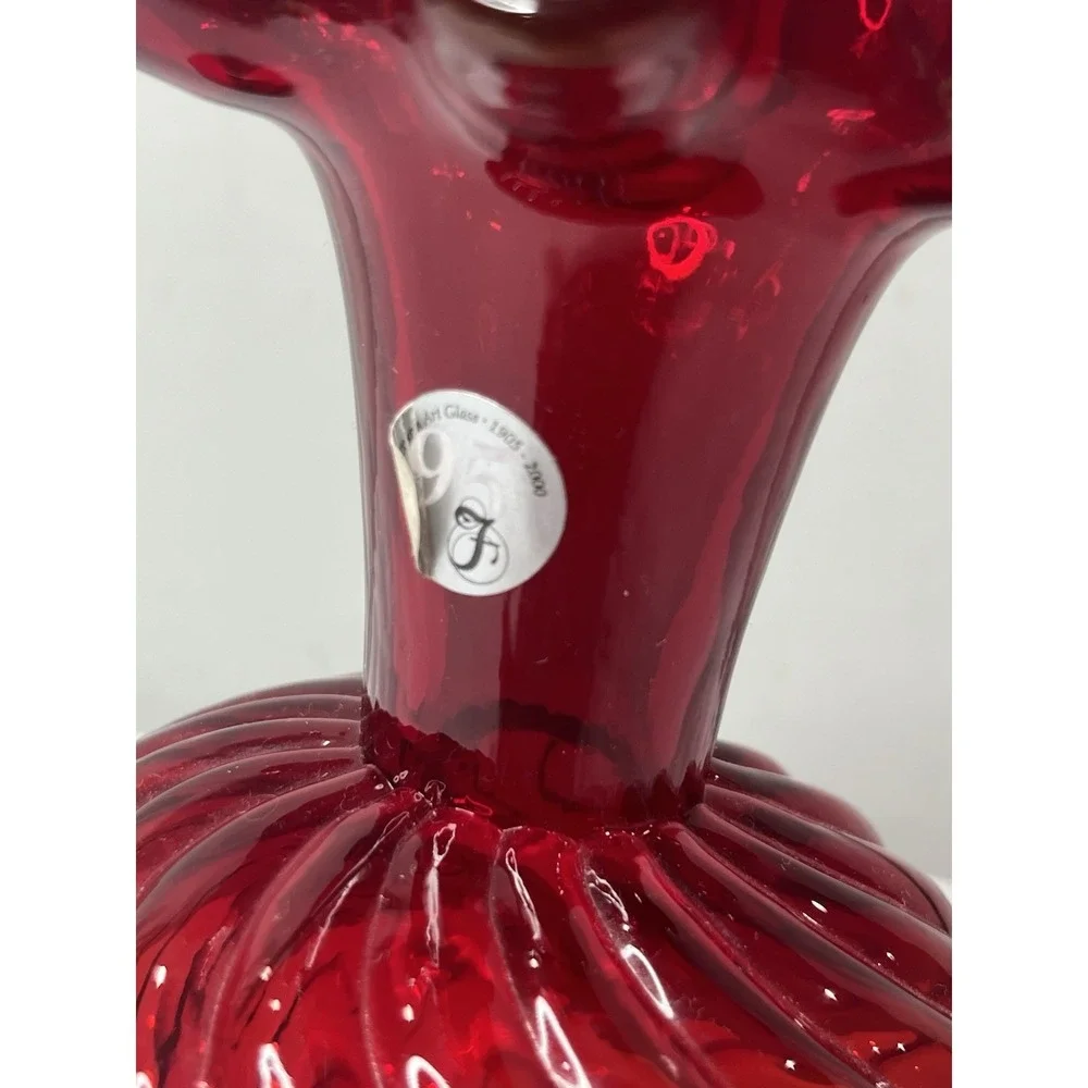 Fenton 95th Anniversary Ruby Red Vase‎ Swirl Vtg